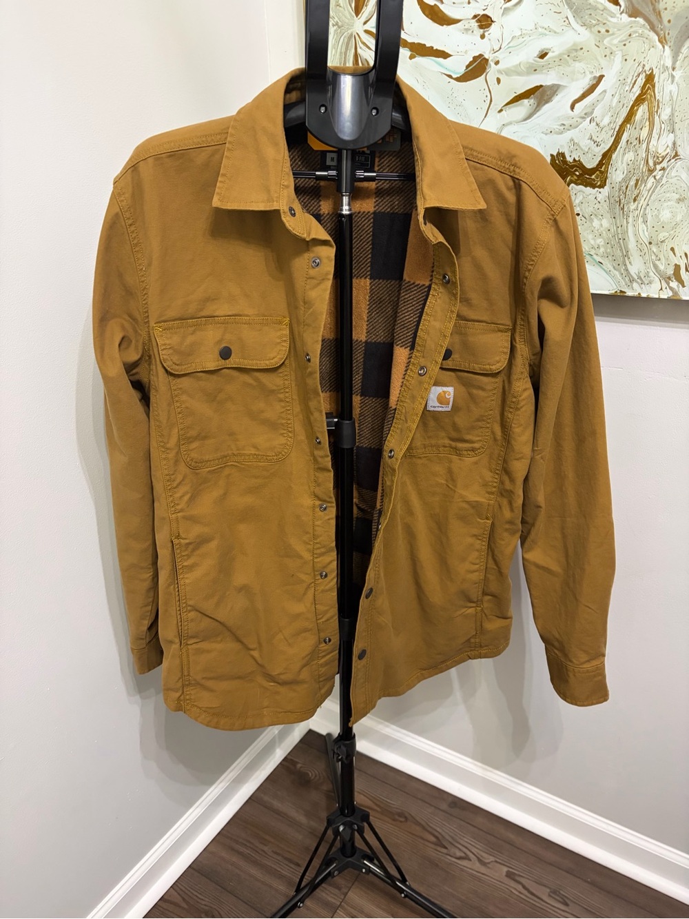 Carhartt Men’s Brown/Tan Work Shirt Jacket with Plaid Lining